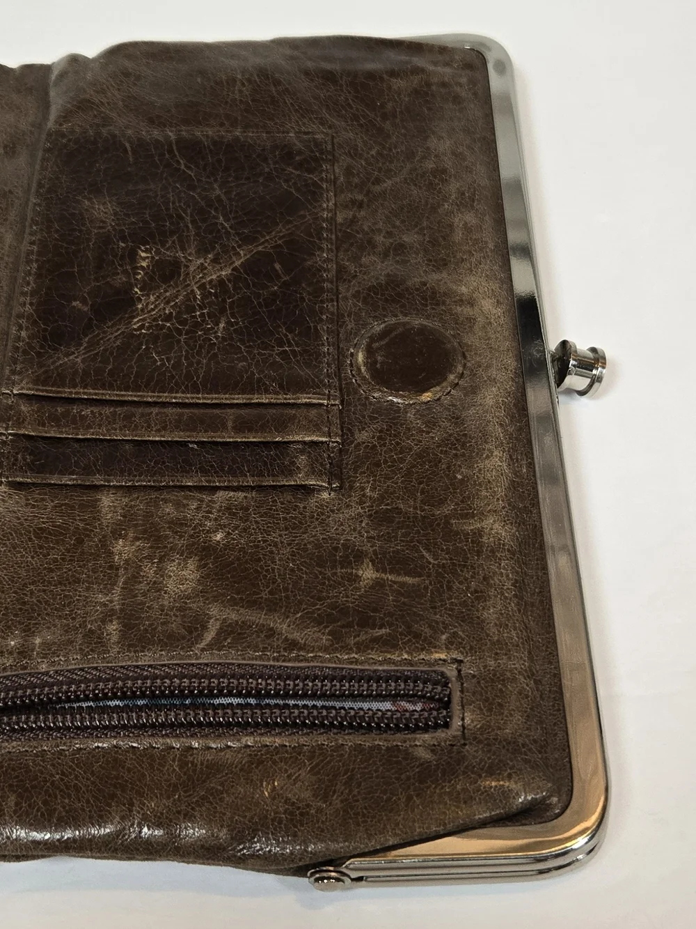 HOBO Dark Brown Leather Frame Clutch
